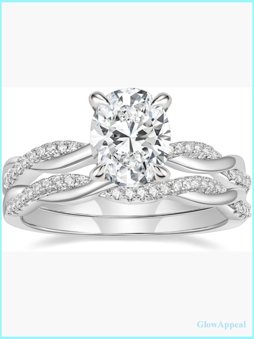 Oval Cut CZ Engagement Ring Set with Infinity Pave Band